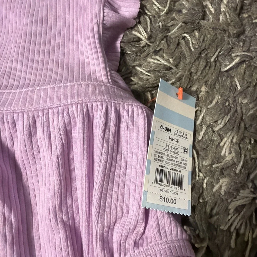 NWT Cat & Jack Baby Lavender Ruffled Romper 6-9 M Ribbed Cotton Blend Sleeveless